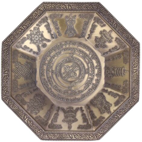 Octagonal Burning Tray Buddhist Scriptures 8 Auspicious Symbols Fire Sacrificial Dish Buddhist SupplyCyan