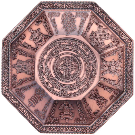 Octagonal Burning Tray Buddhist Scriptures 8 Auspicious Symbols Fire Sacrificial Dish Buddhist SupplyRed
