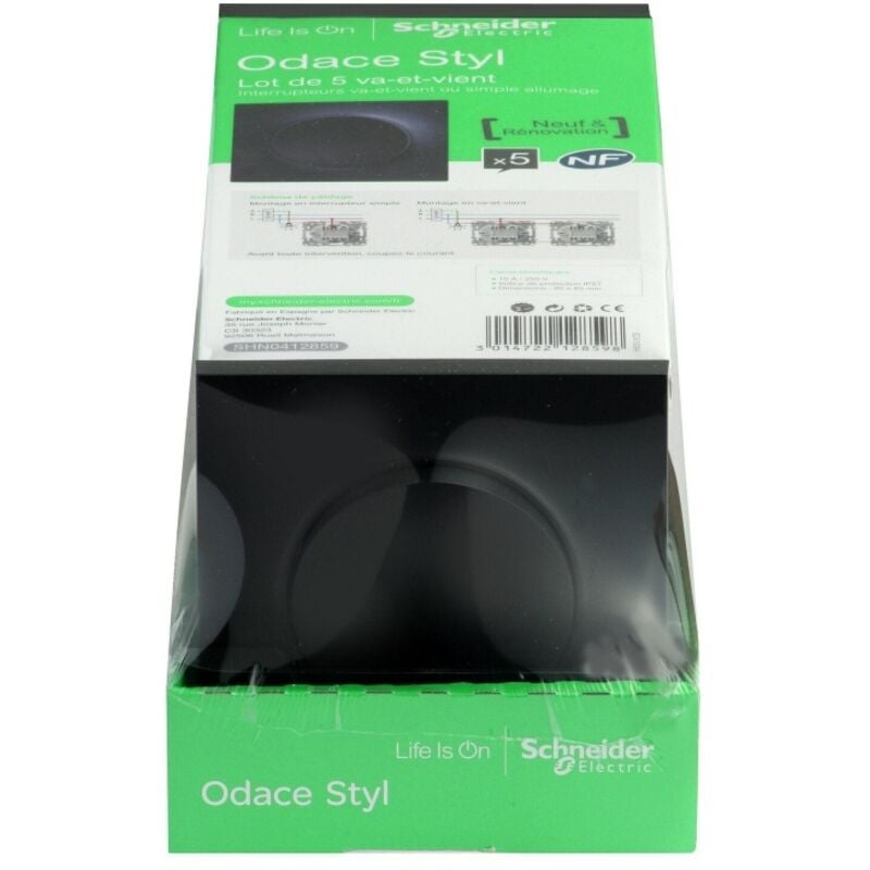 Lot de 5 interrupteurs va-et-vient complet Odace Schneider Electric gris anthracite