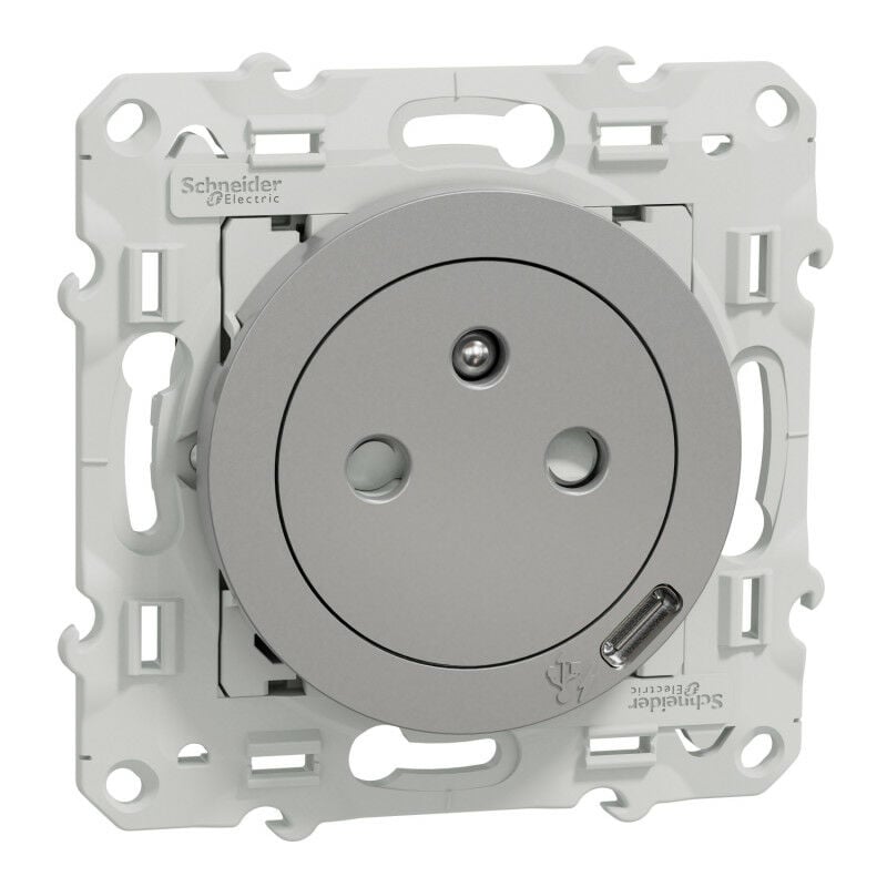 Odace - Prise affleurante + usb C10.5W - aluminium (S530089)