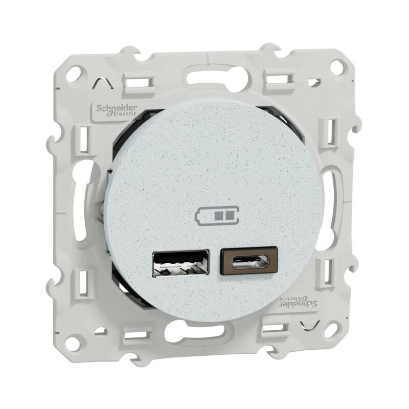 Odace - prise USB double - type A+C - Blanc Recyclé - 5 Vcc - 2,4A (S510401)