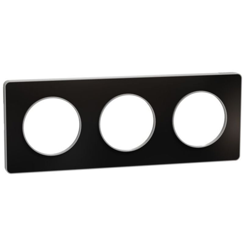 Plaque de finition 3 postes 6 modules aluminium brillant fumé liseré gris alu h-v entraxe 71mm série Odace Touch schneider