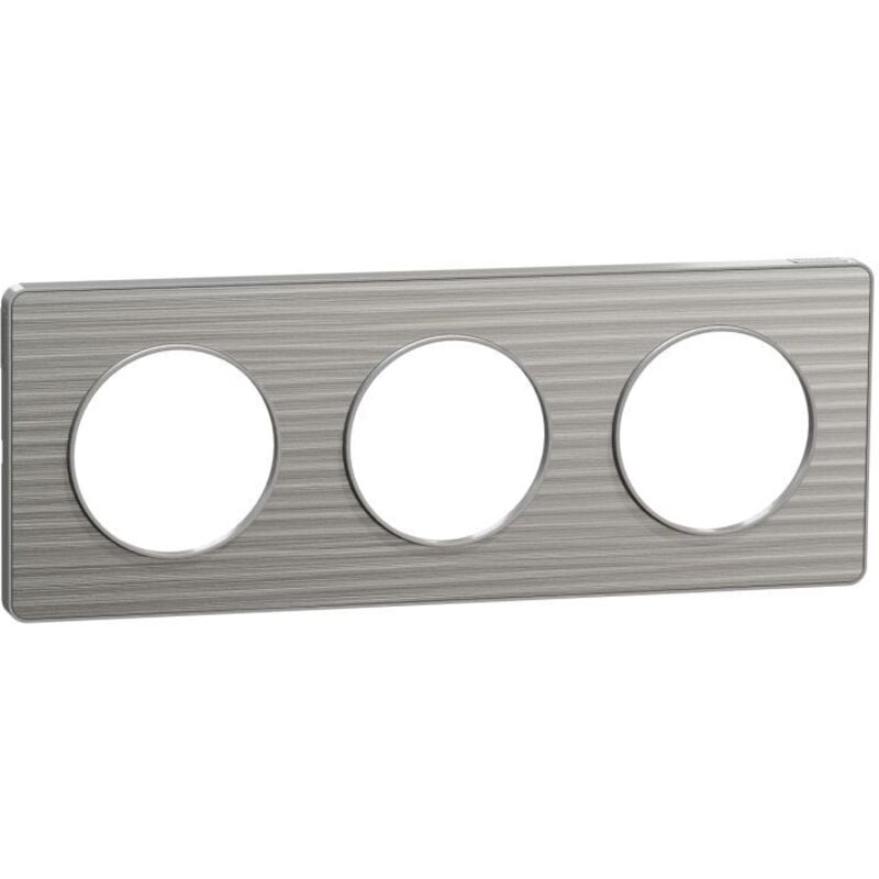 Plaque de finition 3 postes 6 modules alu brossé croco liseré gris alu h-v entraxe 71mm série Odace Touch schneider