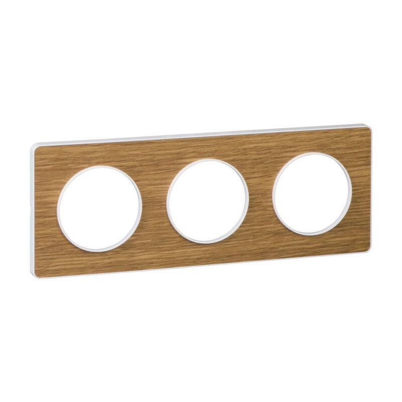 Odace Touch, plaque Bois naturel liseré Blanc 3 postes horiz./vert. 71mm (S520806N)