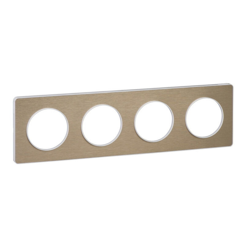 Odace Touch, plaque Bronze brossé liseré Blanc 4 postes horiz./vert. 71mm (S520808L)