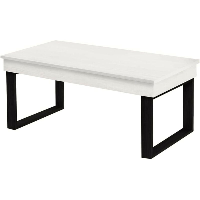 

Odin - Mesa Centro Elevable Madera Maciza, Acabado Blanco, Patas Color Negro. Medidas: 100x50x47 cm