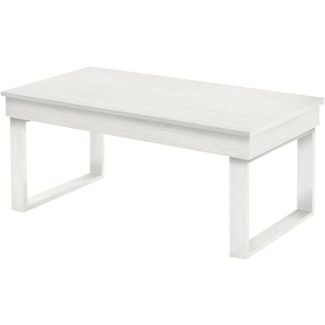 Odin - Mesa Centro Elevable Madera Maciza, Acabado Color Blanco. Medidas: 100x50x47 cm