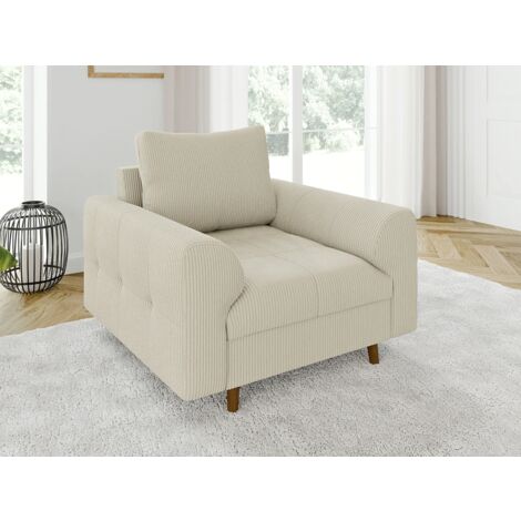 Odin - Sessel mit Braun Holzfüßen im skandinavischen Stil aus Beige Cord-Stoff
