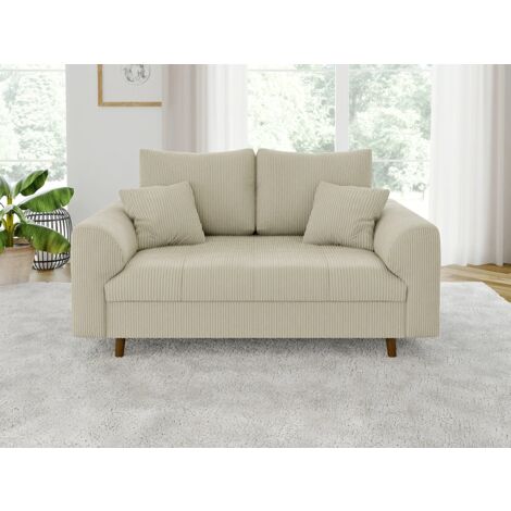 Odin - Sofa 2 sitzer mit Braun Holzfüßen im skandinavischen Stil aus Beige Cord-Stoff
