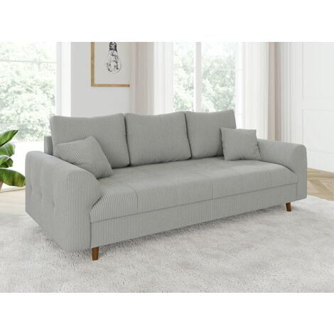 Odin - Sofa 3 sitzer mit Braun Holzfüßen im skandinavischen Stil aus Hellgrau Cord-Stoff
