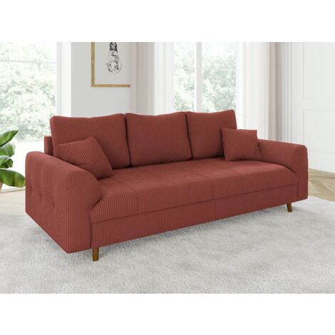 Odin - Sofa 3 sitzer mit Braun Holzfüßen im skandinavischen Stil aus Terrakotta Cord-Stoff