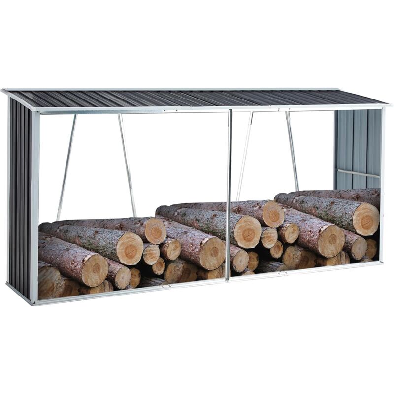 Odipie - Abri de stockage de bois Acier galvanisé 330x84x152 cm Gris