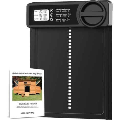 ODIPIE Porte Automatique Poulailler avec Minuterie du Soir/Matin, Porte Poulailler Automatique Anti-pincement Alliage d'aluminium Écran LCD Étanche