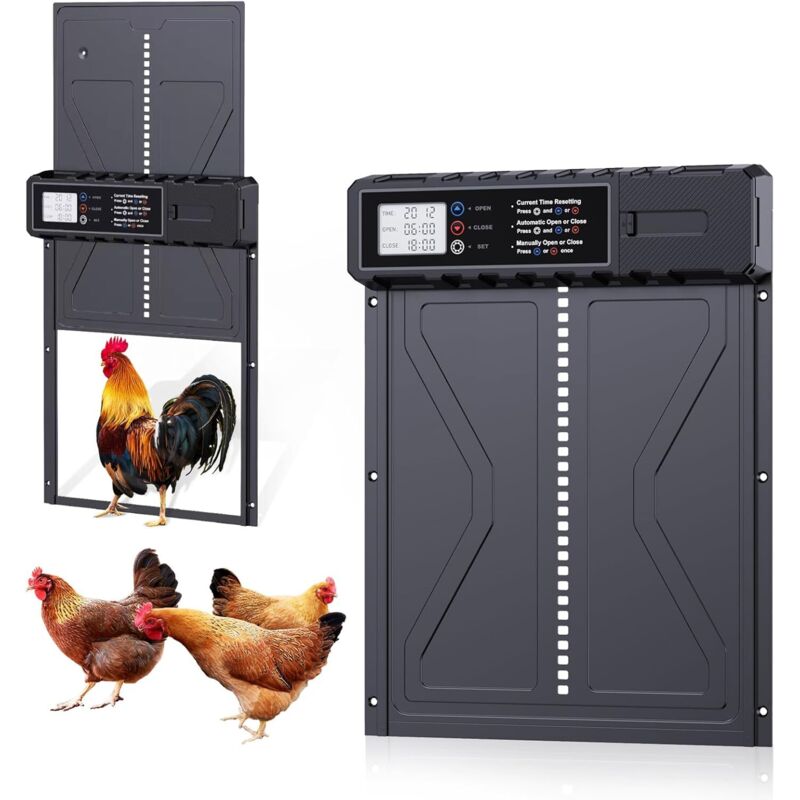Porte Automatique Poulailler, Batterie avec Écran lcd Programmable Étanche, Porte Automatique Poulailler en Aluminium avec Minuterie, Porte