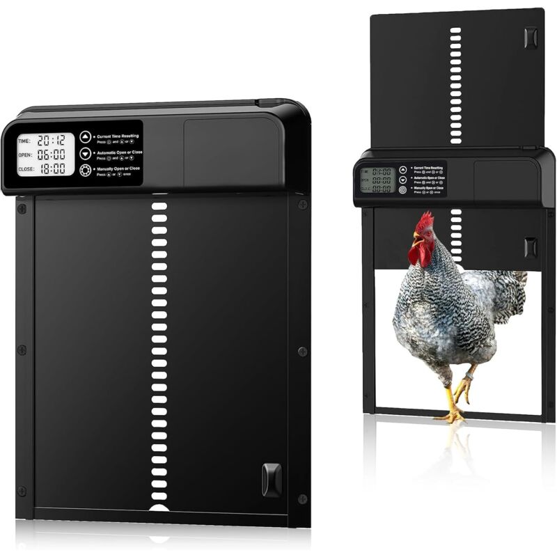 Porte Automatique Poulailler, Porte Poulailler Automatique Solaire, Trappe Poulailler avec Minuterie du Soir et du Matin, Aluminium, Écran lcd