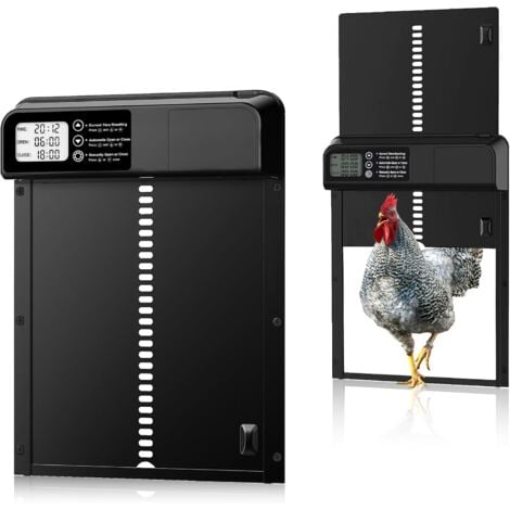 ODIPIE Porte Automatique Poulailler, Porte Poulailler Automatique Solaire, Trappe Poulailler avec Minuterie du Soir et du Matin, Aluminium, Écran LCD Programmable Étanche, Fonction Anti-pincement