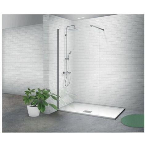 Odyssea – Paroi de douche fixe 120 x 200 cm – Verre trempé 8 mm anticalcaire – Profilé aluminium finition mate – Barre stabilisation réglable