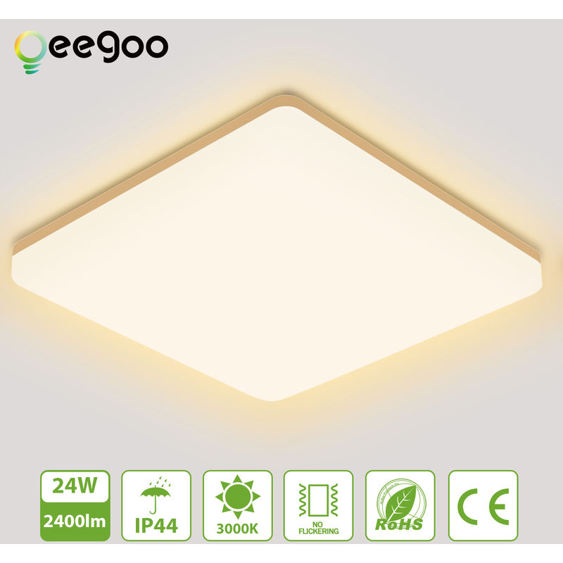 

24 W Luz de techo LED, lámpara de techo de 2400LM, potente iluminación resistente al agua IP44, luz de techo cuadrada de 33 x 4.8 CM, luz blanca