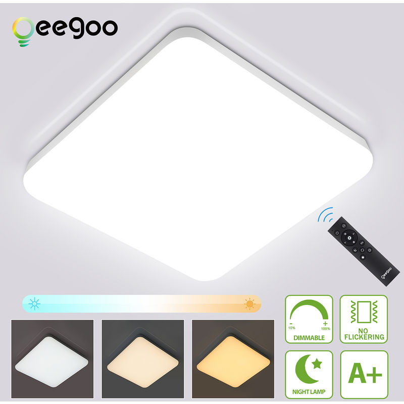 

36W Lámpara de Techo LED regulable con control remoto, 3600LM, iluminación ajustable 3000-6500k, luz de techo cuadrada impermeable IP54, lámpara de