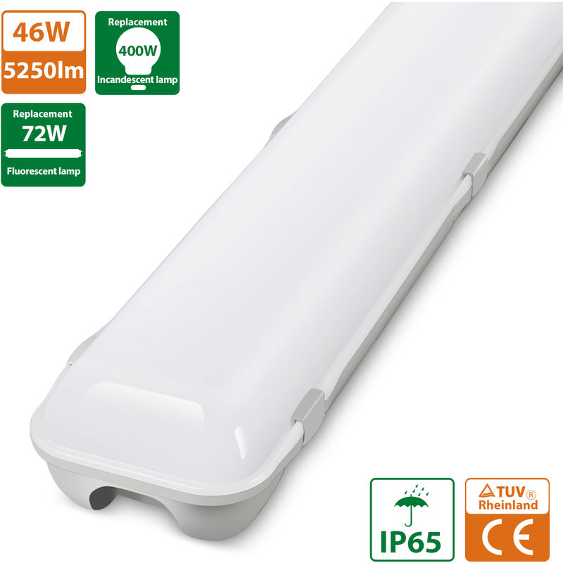 

Tubo LED de 120 cm, 46W 5250 LM Potente iluminación LED, luz de techo impermeable IP65, tira de luz LED, lámpara de pared para taller, oficina,