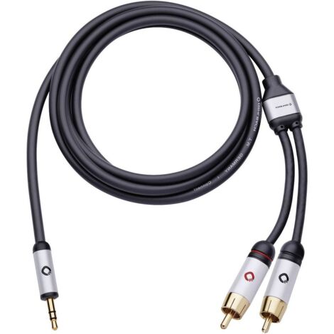 Oehlbach 60002 RCA / Jack Audio Cavo [2x Spina RCA - 1x Spina jack da 3.5 mm] 1.50 m Nero contatti connettore dorati