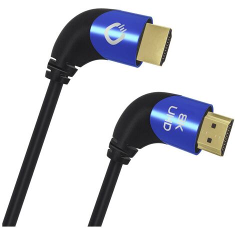 Oehlbach HDMI Cavo Spina HDMI-A, Spina HDMI-A 2.00 m Nero D1C42542 UHD 8K,, angolato 90° a sinistra, tripla schermatura
