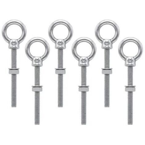 Œillets filetés métriques M6 en acier inoxydable pour fixation et suspension, lot de 6