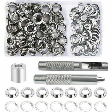 Oeillets Œillets Kit, 100 Ensembles Œillets 12 mm Œillets, Kit de réparation de bâche, Avec 3pcs Grommet Outils à Oeillet Œillets Kit pour Bâche, Tissu, Rideaux et Fabrication