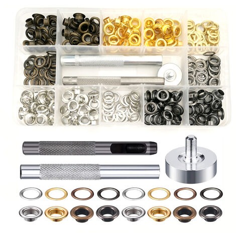 Oeillets Œillets Kit, 200 Ensembles Œillets 6mm Œillets, Kit de réparation de bâche, Avec 3pcs Grommet Outils à Oeillet Œillets Kit