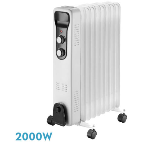 Ölradiator brasilia 2000w 9Elemente schwarz/weiss 3Leistungen Kippschutz Thermostat Sicherheitskontrolle Griff 59,5x40,5x24cm