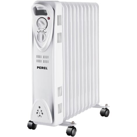 PEREL Ölradiator mit Rollen, 11 Rippen 3 Heizstufen 2500 Watt, 59x48cm