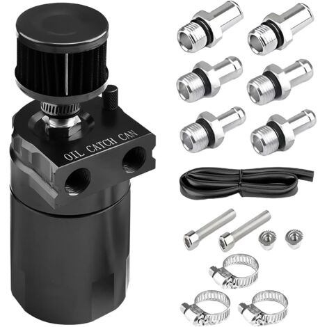 Ölrückgewinnungsbehälter mit Luftfilter, 300 ml, Aluminium-Ölauffangbehälter, Öltank, Autotank mit Zubehör, 3/8"-Kraftstoffleitung (schwarz)