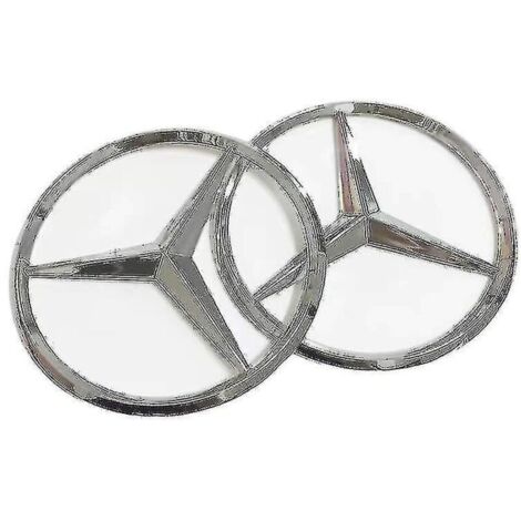 OEM – Set mit 2 Mercedes-Benz Hecklogos, 9 cm – Silberne ABS-Kunststoffaufkleber – 90 mm Heckklappenlogo – Elegante Individualisierung