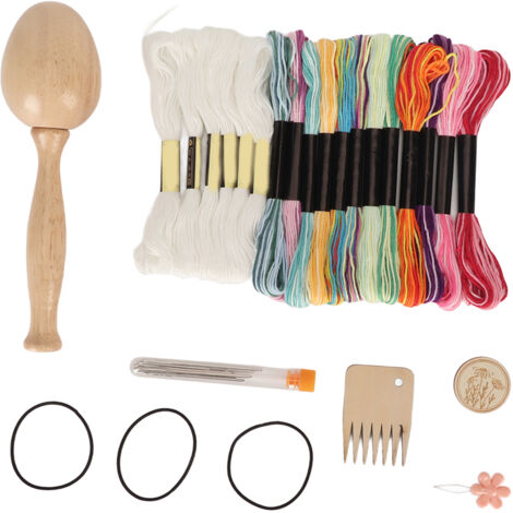 Œuf à repriser pour chaussettes avec aiguilles à gros chas, fils à coudre et aimant à aiguille - Kit de réparation en bois pour serviettes et tissus