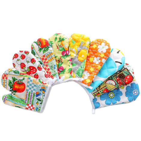 Ofen, Topflappen, Backofen-Küchenhandschuh, Backofen aus Baumwolle und Polyester, Backofen mit bedrucktem Muster, hitzebeständiger Küchenhandschuh mit Riemendesign.
