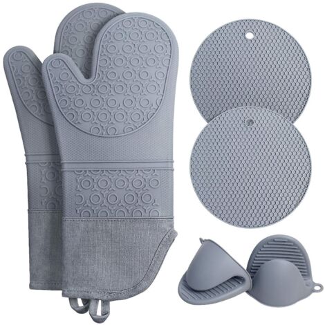 Ofenhandschuhe, hitzebeständige Küchenhandschuhe bis 300 °C, rutschfeste und wasserdichte Grillhandschuhe, graue Handschuhe mit Baumwollfutter, perfekt für