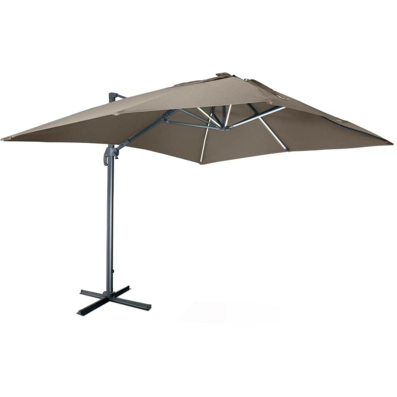 Alice's Garden - Premium quality 3 x 4 m cantilever rectangular solar LED parasol - Beige-brown Luce - Cantilever tilting parasol, folding and with