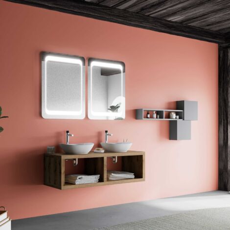 Offener Badezimmerschrank 120Cm Eiche Natur Doppelwaschtisch   Lagos