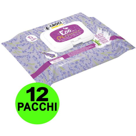 OFFERTA 12 Confezioni da 15 Salviette ciascuna umidificate Eco Oil Essence Lavanda per cani e gatti