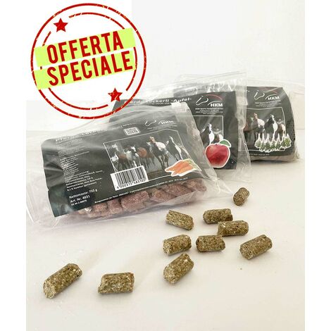 OFFERTA 3 Pacchi Biscotti per cavalli gusti mela, carota, erbe da 750 g cad