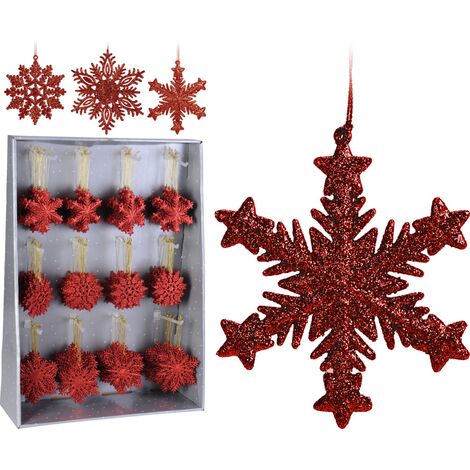 OFFERTA 6 PENDENTI NATALIZI FIOCCHI ROSSI 10CM NATALE ADDOBBI ALBERO