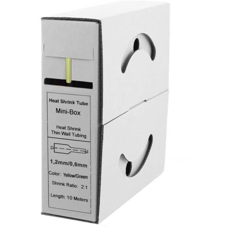 Offgridtec Tubo termoretraibile, 10 m, 1,2 mm0,6 mm, giallo/verde, scatola dispenser per auto 2:1