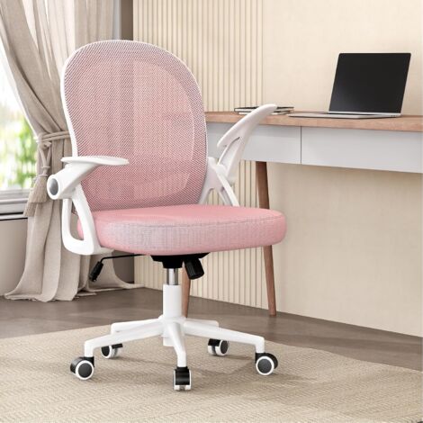 Office chair - Bigzzia Desk Chair - Mid-Back Mesh Chair - with Flip-up Armrests - pink
