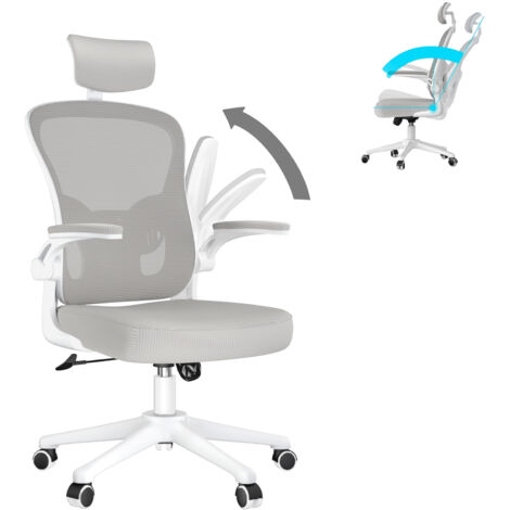 Office Chair - bigzzia Ergonomic Desk Chair with Adjustable Headrest Lumbar Support - Padded Flip-up Armrests - Comfy Mesh Office Desk Chair High Back Task Chair - Swivel Computer Chair - Grey