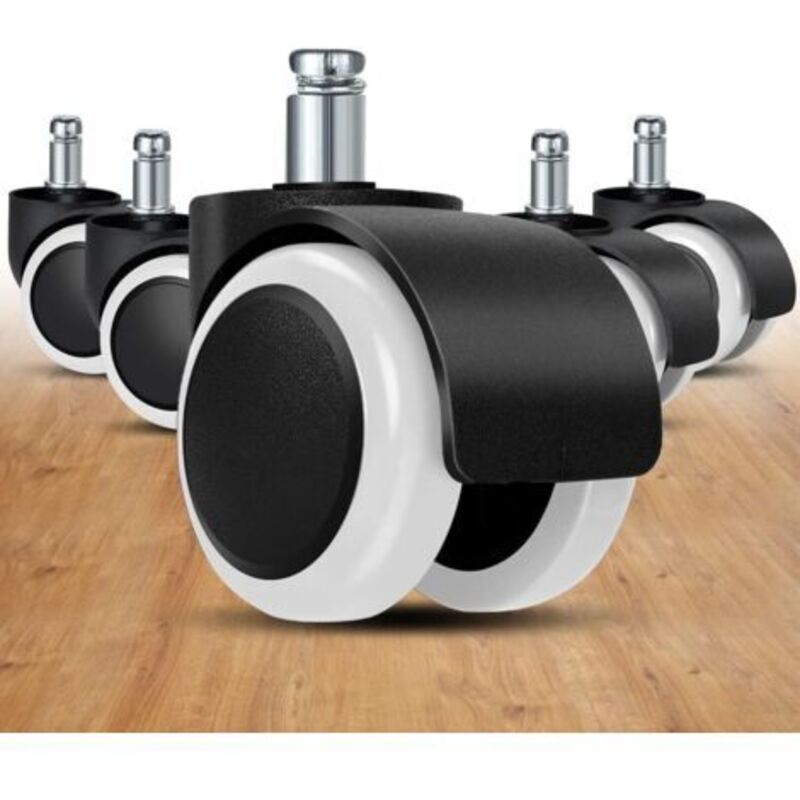 Office Chair Casters Replacement (Set of 5), 2 inch, Universal Size (White) for Hardwood Floors and Carpets, Rubber Office Chair Wheels