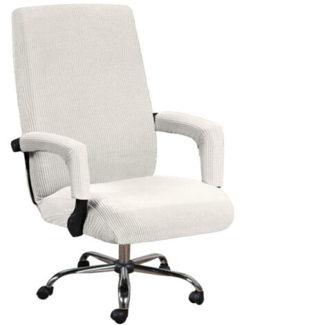 Office Chair Cover with Armrests in Non-Slip Lycra Jacquard, Soft and Stretchy, Machine Washable, Polyester, (Large, White)