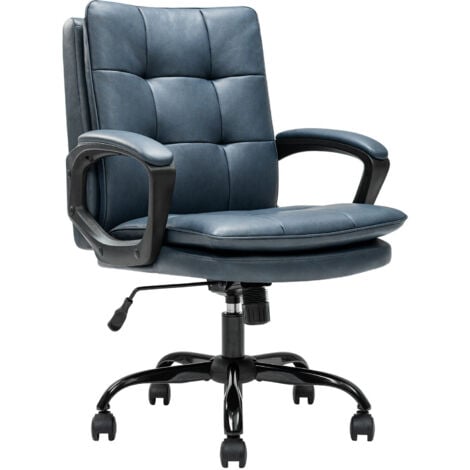 DEVOKO Office Chair for Home,Ergonomic Desk Chair with Double Padded Backrest Blue PU Leather