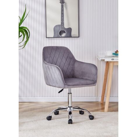 Office Chair grey velvet swivel with arms and wheels leisure home desk computer