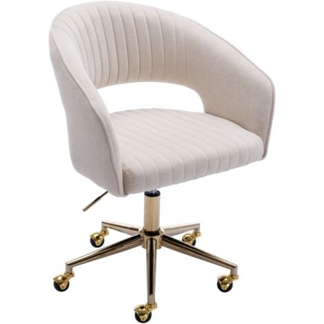 Office Chair in Chenille Modern Swivel Desk Chair with Hollow Elegant Backrest Task Chair Height Adjustable for Home Office, Beige, Wahson