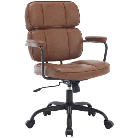 Office Chair in PU Leather Swivel Desk Computer Chair Height Adjustable Modern Task Chair for Home Office Bedroom, Brown, Wahson